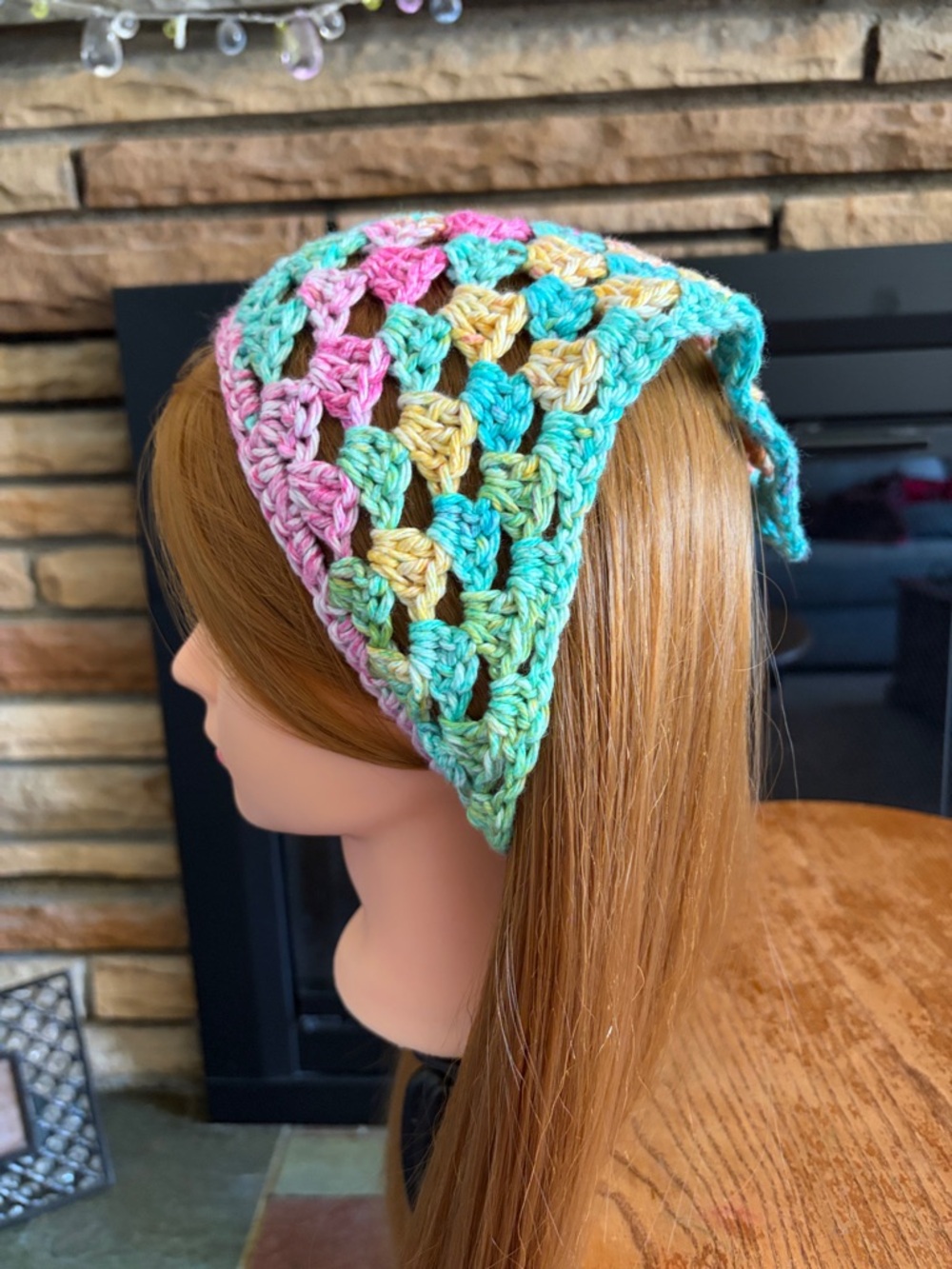 Handmade Pastel Crochet Triangle Hair Scarf - Picture 4 of 5